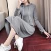 Women Autumn Winter Dress Fashion O-Neck Hoodie Long Sleeve Pure Color Loose Casual Ladies Dress