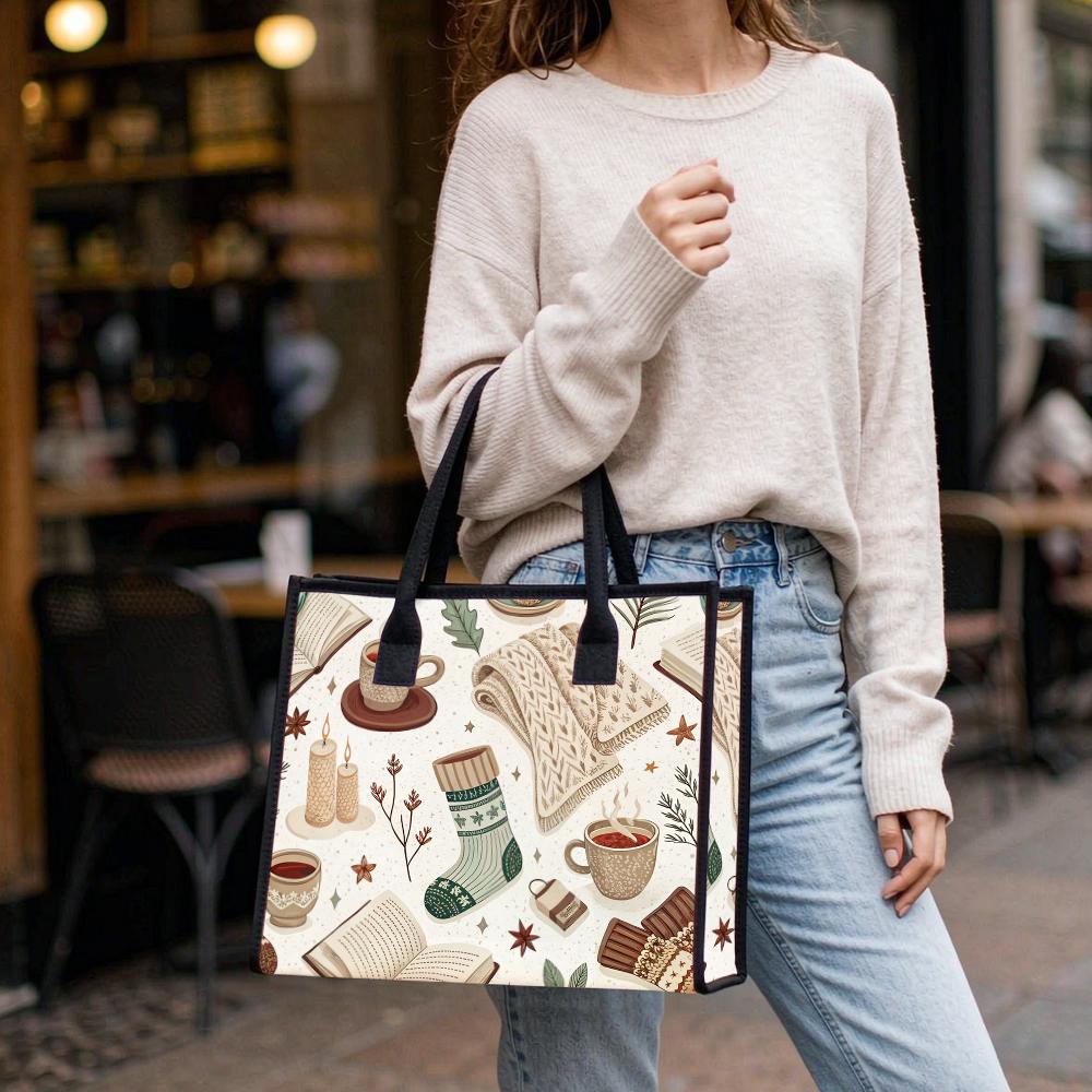 Cozy Winter Pattern Tote Bag Casual Daily Lightweight Handbag