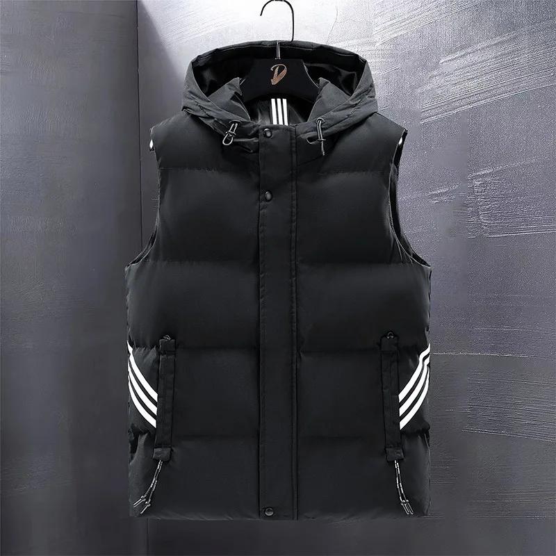 

Men Hooded Down Cotton Vest Men s Loose-Fit Plus Size Thickened Warm Anti-Cold Vest Sleeve-Less Jacket 7XL чорний
