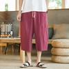 Loose Cotton Linen Men's 7/8 Pants Summer Casual Wide Leg Shorts Breathable Comfortable Loose Fit Male Model Beach Style
