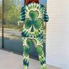 Women Plus Size Round Neck Long Sleeve Tie Dye Shamrock Printed Two Piece Pants Set