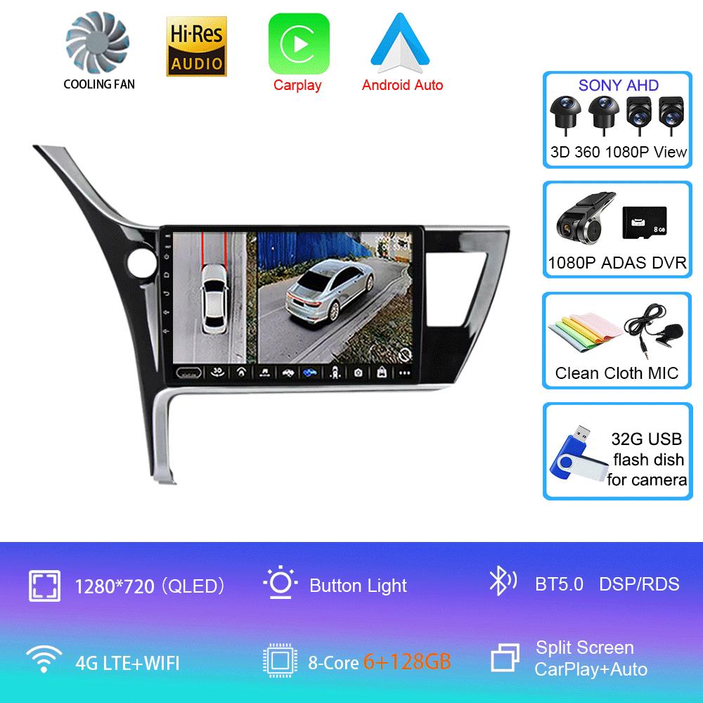 Android 14 Car Stereo Radio For Toyota Corolla 2017-2019 Multimedia Video Player Carplay GPS Navigation 4G WIFI 2 Din 360 Camera