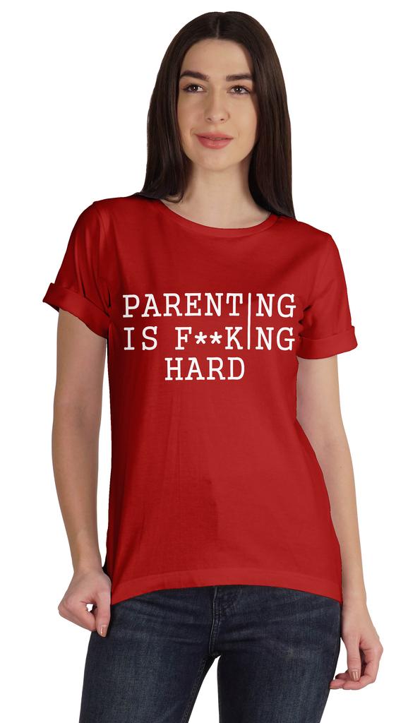 Inkmeso Scoop-Neck Parenting Is F**King Hard Graphic Tshirt Short Sleeve
