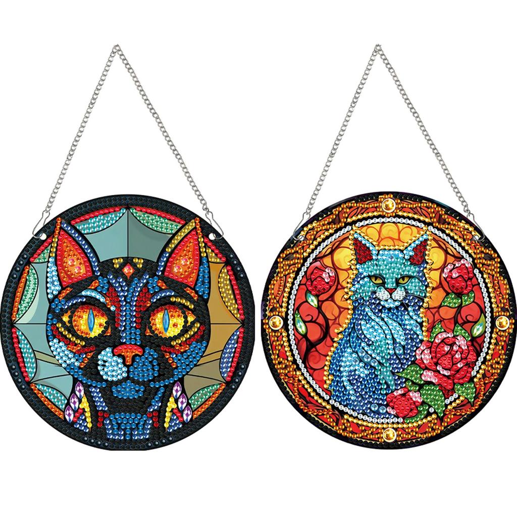 2Pcs Animal Theme 2D Flat DIY Hanging Diamond Art Kits Rhinestone Diamond Art Window Pendants Window Hanging Art for Home Decor