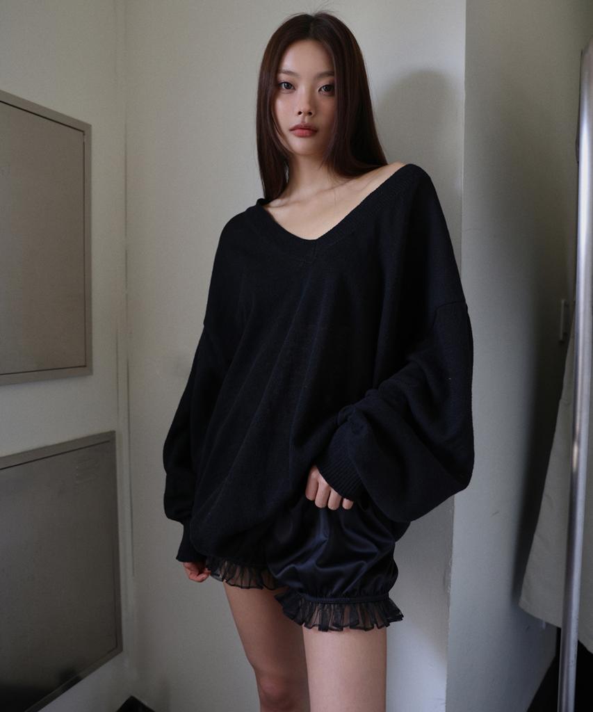 LANGER [Plc] Boxy Basic V-Neck Knit_3Colors