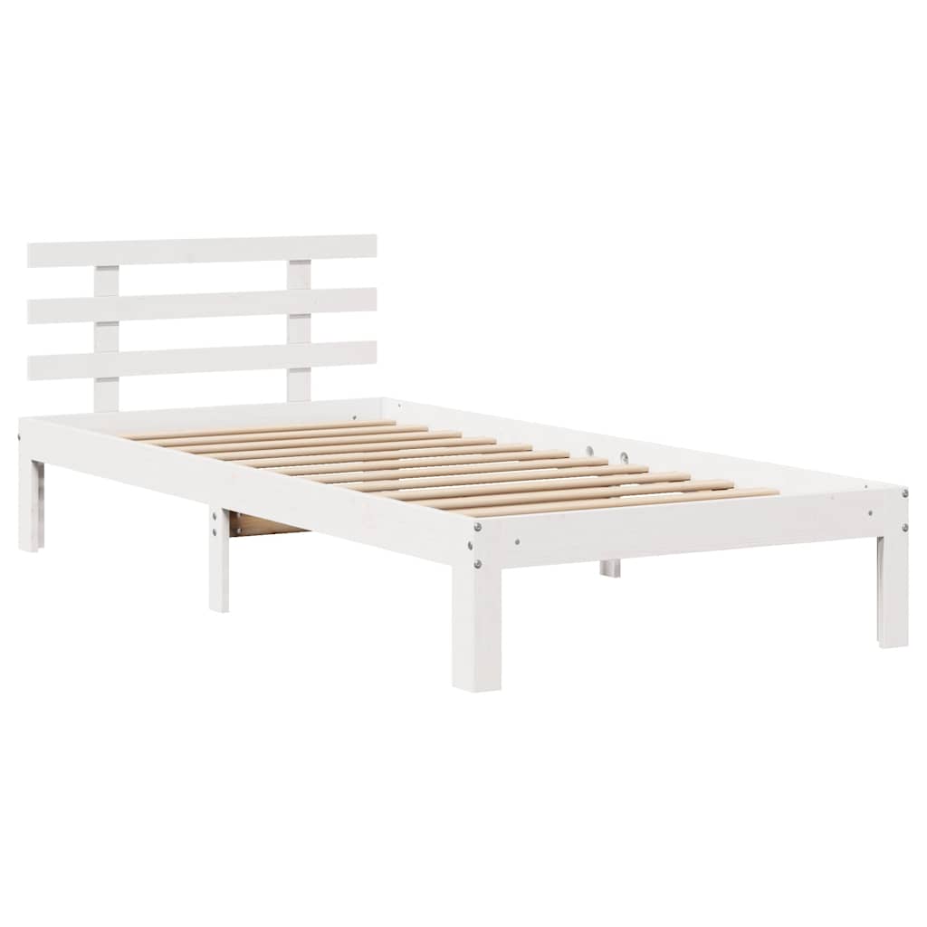 Solid Wood Bed with Drawers White 90x200 cm Pine