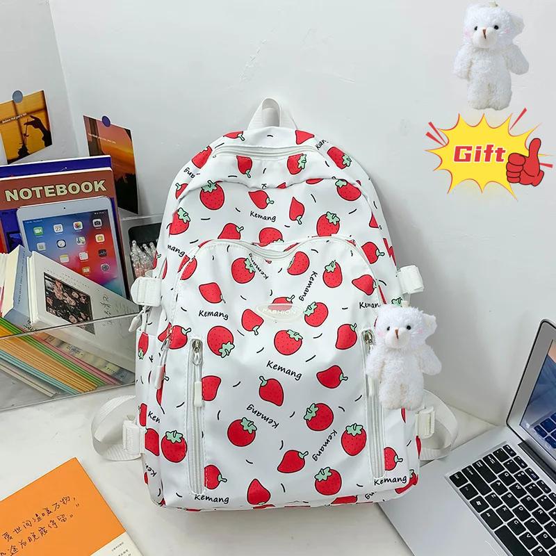 

Дівчачий Рюкзак Серце Полуничний Принт Легкий Студентський для Кампусу Школи Водонепроникний Модний Трендовий Студентський Корейська Версія