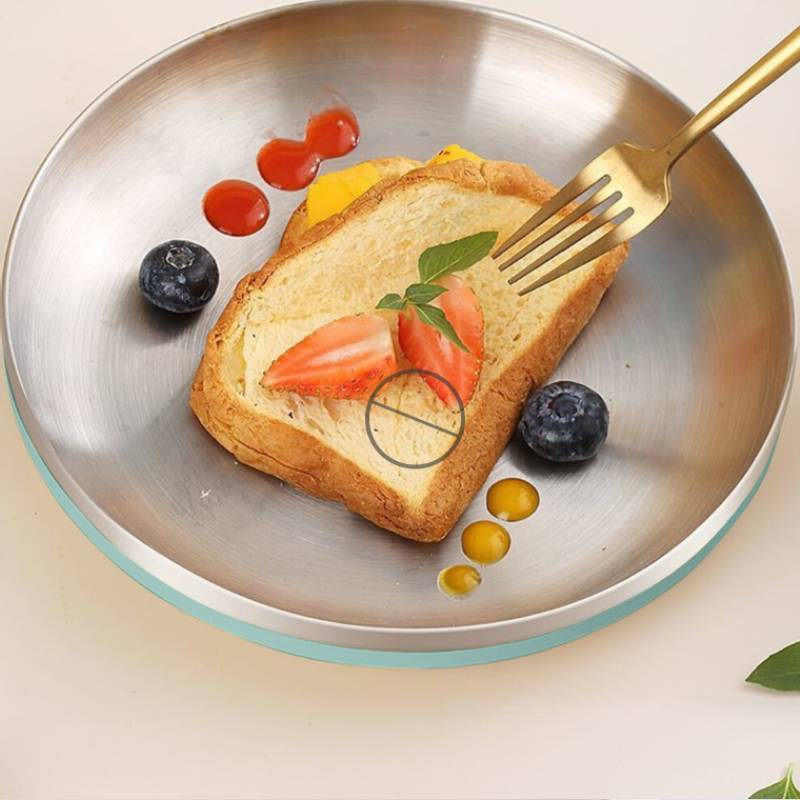 Modern Minimalist Stainless Steel Food Plate With Insulated Design For Daily Home Use