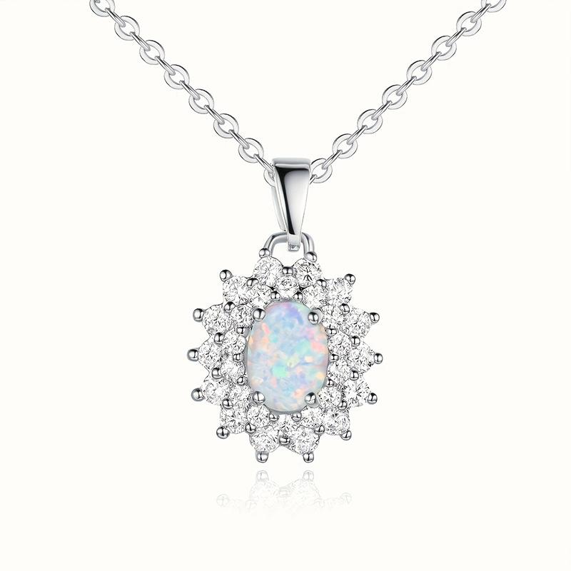 Pendant Necklace Sunflower Set Zircon Opal High Quality Opal Necklace