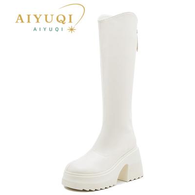 Fashion AIYUQI High Heel Boots Women Autumn 2025 New Genuine Leather Platform Boots Women Skinny Leg 10cm Heel High Female Rider Boots