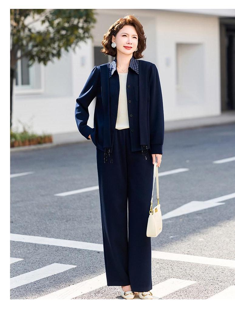 Sophisticated Spring & Autumn Two-Piece Set for Middle-Aged and Elderly Women - 2026 New Style Lapel Shirt Set