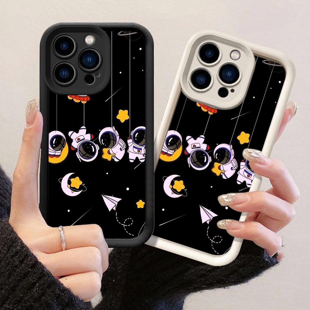 JT236 Exploring the Universe with a Cute Cartoon Astronaut for iPhone 17 16 Pro Max Samsung S26 Ultra A17 A16 A07 A56 Xiaomi 15T Redmi 15c Soft Case