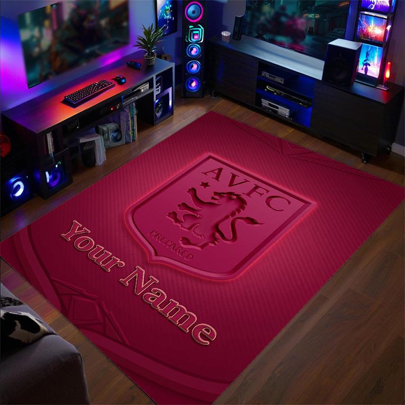 Crystal Velvet Rug Aston Villa Print Custom Name Text Floor Mat Home Decor