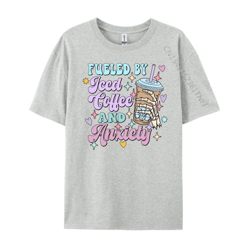 Fueled By Iced Coffee And Anxiety Coffee Shirt Green And White Graphic T Shirt Summer Funny T Shirts Gift