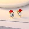 Red Zircon Santa Hat Stud Earrings - Festive Women's Holiday Jewelry Gift