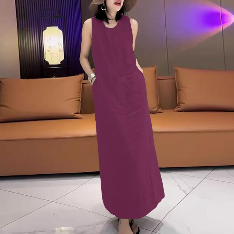 

ZANZEA Женское повседневное летнее однотонное платье без рукавов с круглым вырезом 5XL фиолетовый