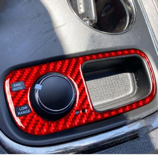 Red Carbon Fiber Console Multimedia Knob Panel Cover For Dodge Durango 2014-