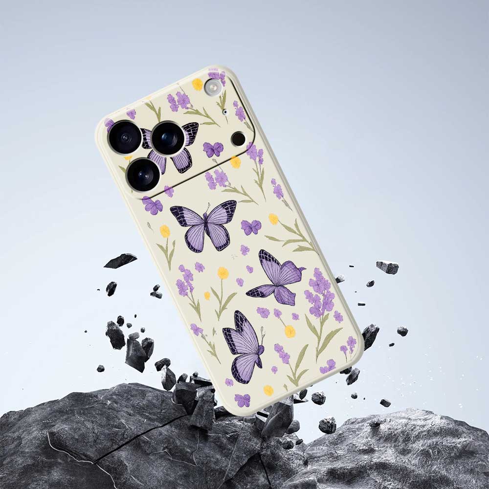 For iPhone 17 Pro Case Purple Butterflies Pattern Printing Straight Edge TPU Phone Back Cover