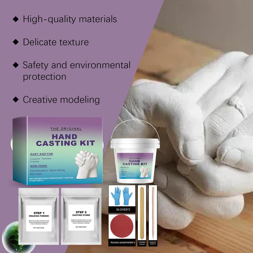 Handmade Plaster Hand Mold Casting Kits for Couples Romantic DIY Keepsake Sculpture Mould Craft Set with Gloves Memorial Gift