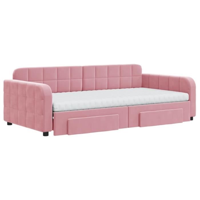 VidaXL Lit de jour avec gigogne et tiroirs rose 100x200 cm velours 3197011