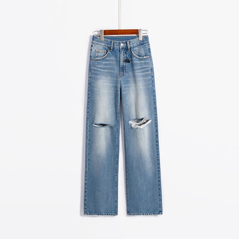 

ZN Women s Retro Ripped Straight Leg Jeans - Exquisite Texture Medium синій