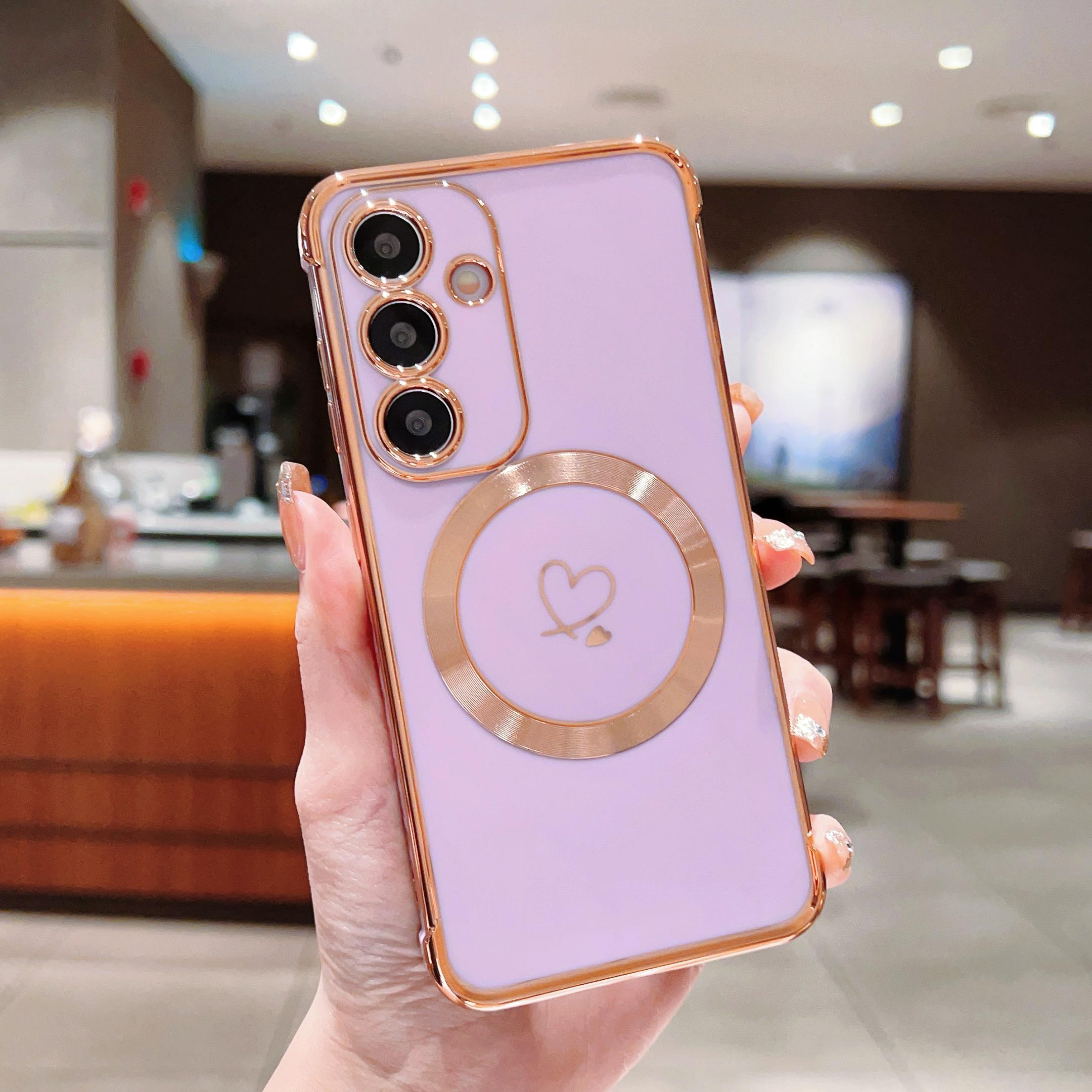 

Роскошный гальванизированный чехол Magsafe love Heart для Samsung Galaxy S21 S23 S24 S25 Plus Ultra S21FE S23FE с магнитной беспроводной зарядкой и противоударным покрытием Samsung Galaxy S25 Ultra светло-фиолетовый