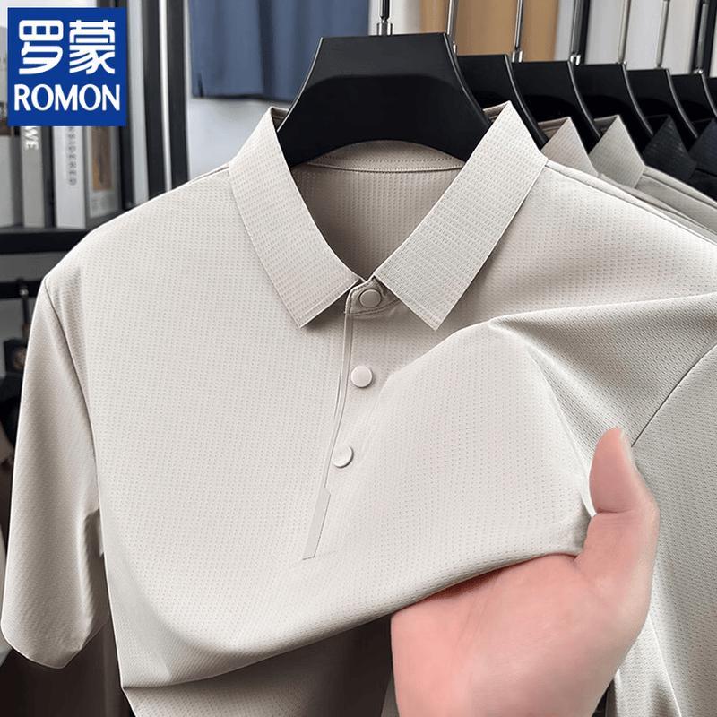ROMON Men s High-Elastic Breathable Short Sleeve Polo T-Shirt L