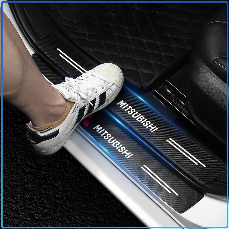 4Pcs Carbon Fiber Car Door Sill Protection Sticker Anti-scratch Refit For Mitsubishi Lancer 7 8 I200 Pajero Montero Sport Outlander ASX Mirage Eclipse
