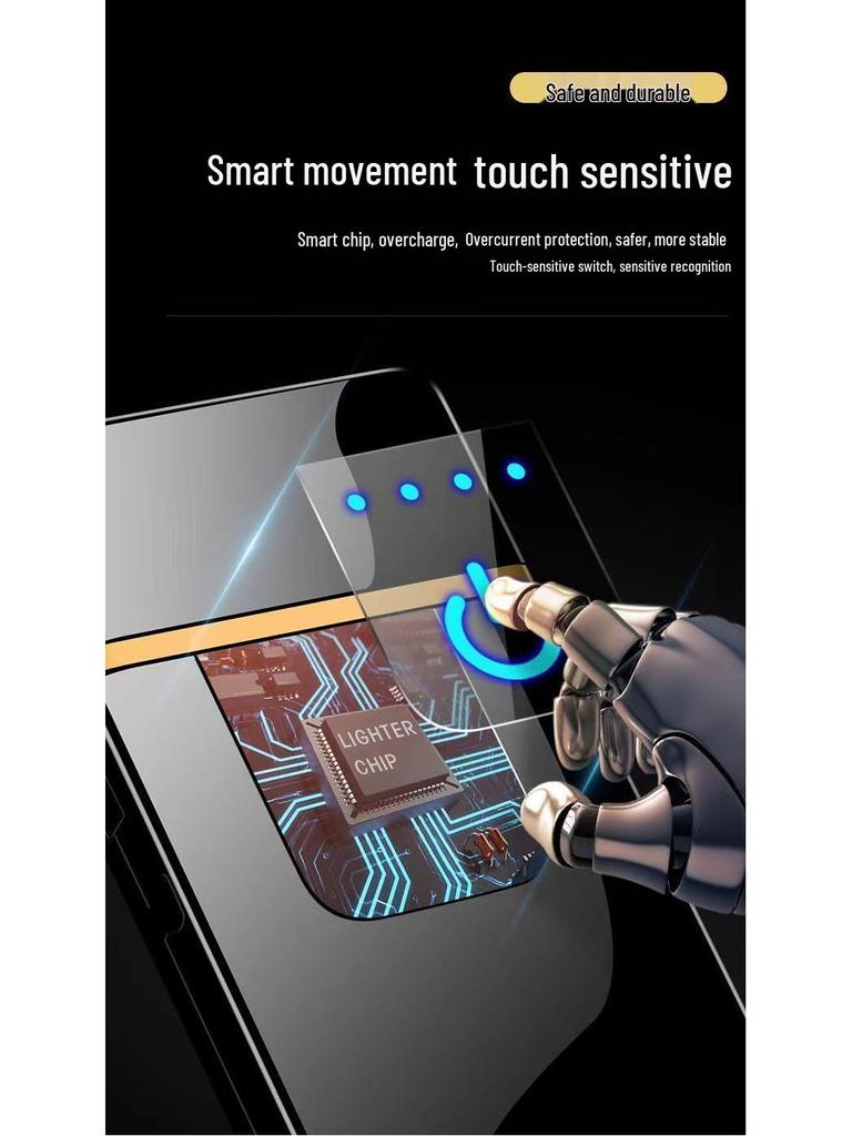 Men's Rechargeable High-Power Windproof Flip Lighter - Sleek Black Technology Design