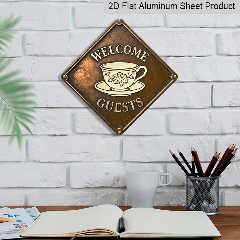 2D Flat, 1pc Vintage Teacup-Themed Metal Wall Sign - Tea Cup & Saucer, Thin & Aluminum Plate Suitable, Living Room, Balcony - Tea Lover Gift for