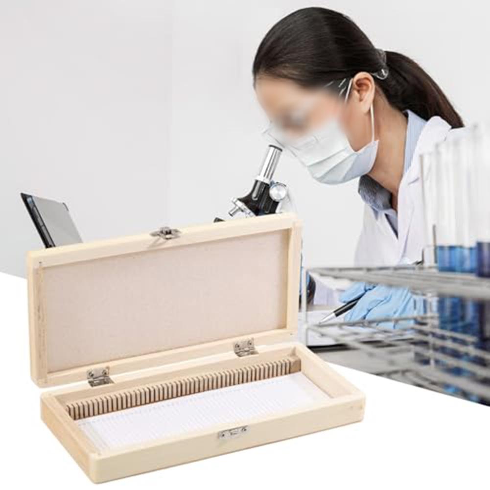 

50 Place Microscope Slide Wooden Box Microscope Slide Storage Box With Iron Lock Biological Slices Storage Case 9.06×4.17×1.38in