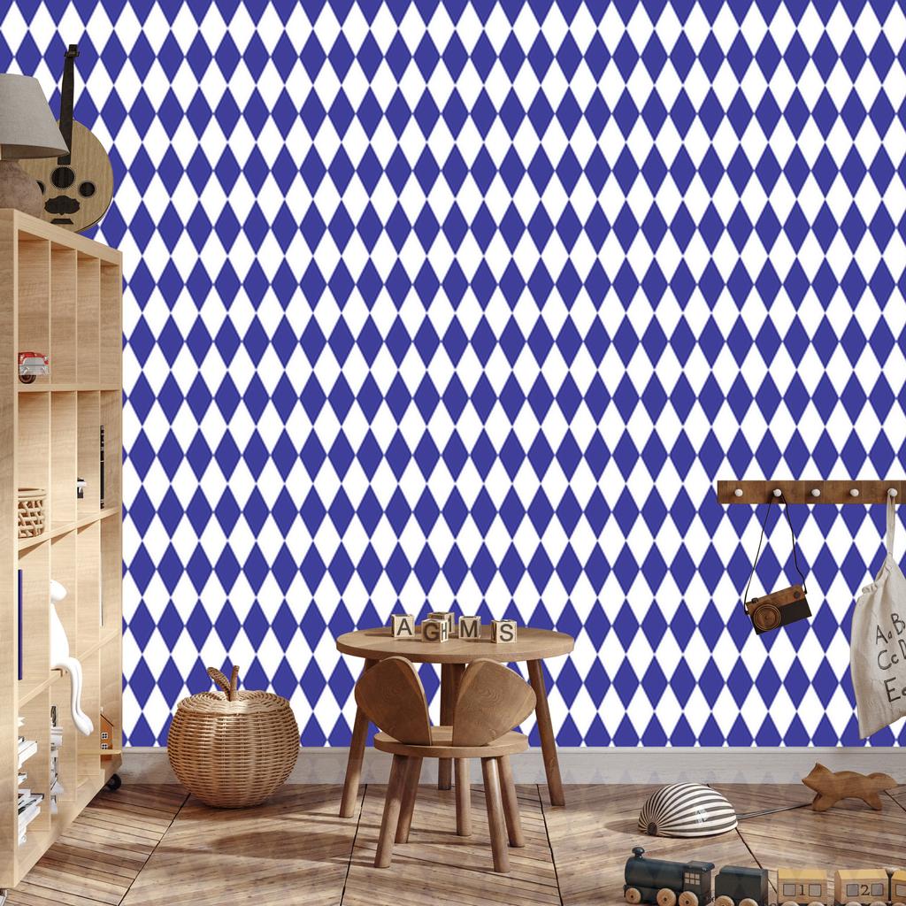 Harlequin Diamonds Wallpaper Blue and White for Living Room and Bedroom 50x1000