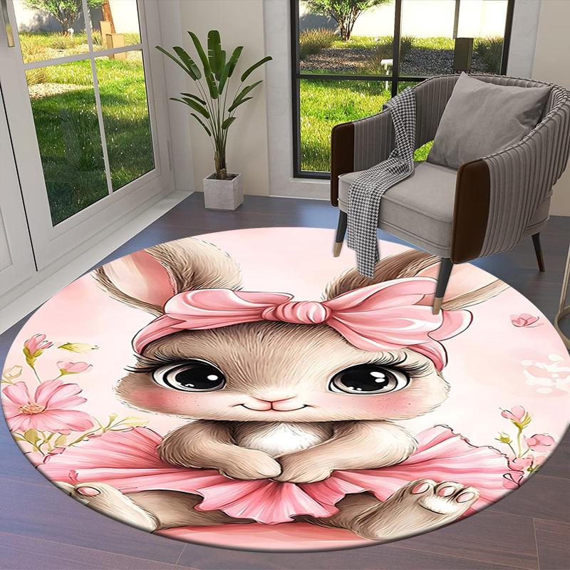 1PC Rabbit Flower Non-Slip Floor Round carpet, Office, family, bedroom, Large Area Rug Indoor Rugs,  Durable PolyesterH0369