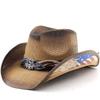 Popular American USA men's and women's stiff retro equestrian hats printed big eaves western cowboy straw hats