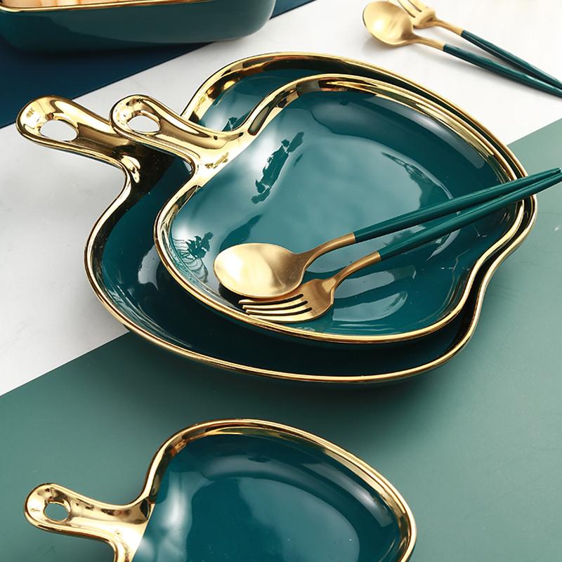 Nordic Light Luxury Plate Aufbewahrungsteller Home Creative Frühstücksteller Geschirr Golden Edge Doppelohrteller Küchenbedarf
