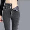 Women Lined Plus Size Jeans Winter Thick Velvet High Waist Skinny Jeans Simple Fleece Warm Slim Fit Pencil Pants
