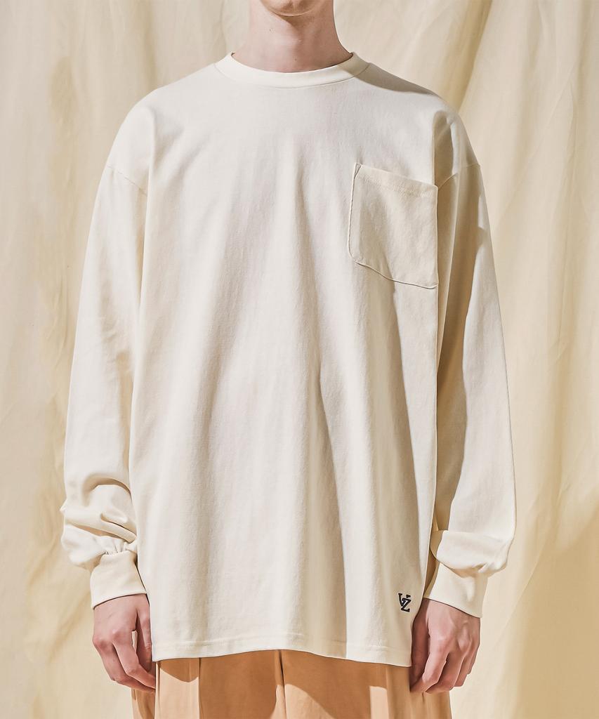 Bajal Vz Logo Big Oversized Pocket Long Sleeve T-Shirt Ivory