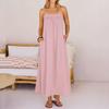 Women's Long Dress Sling Linen Sun Dress Casual Beach Holiday Long Dress