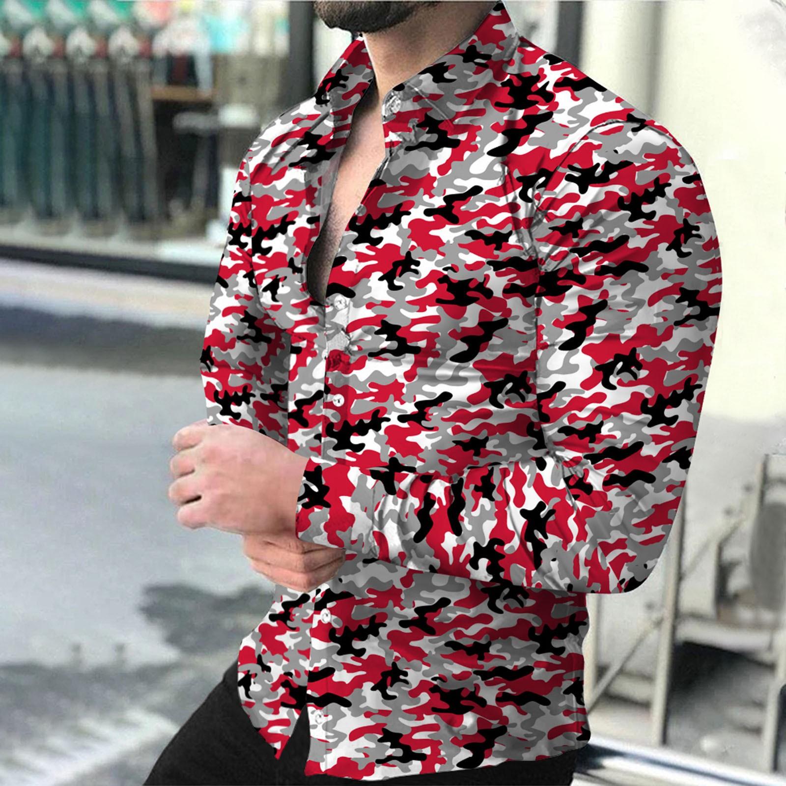 

Мужские рубашки с длинным рукавом с принтом, повседневные свободные рубашки с длинным рукавом с принтом M винный