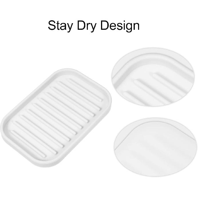 VOCOSTE Soap Dish, Soap Cleaning Storage, Keep Soap Dry for Home Bathroom Kitchen, Silicone, White, 13.5x9cm