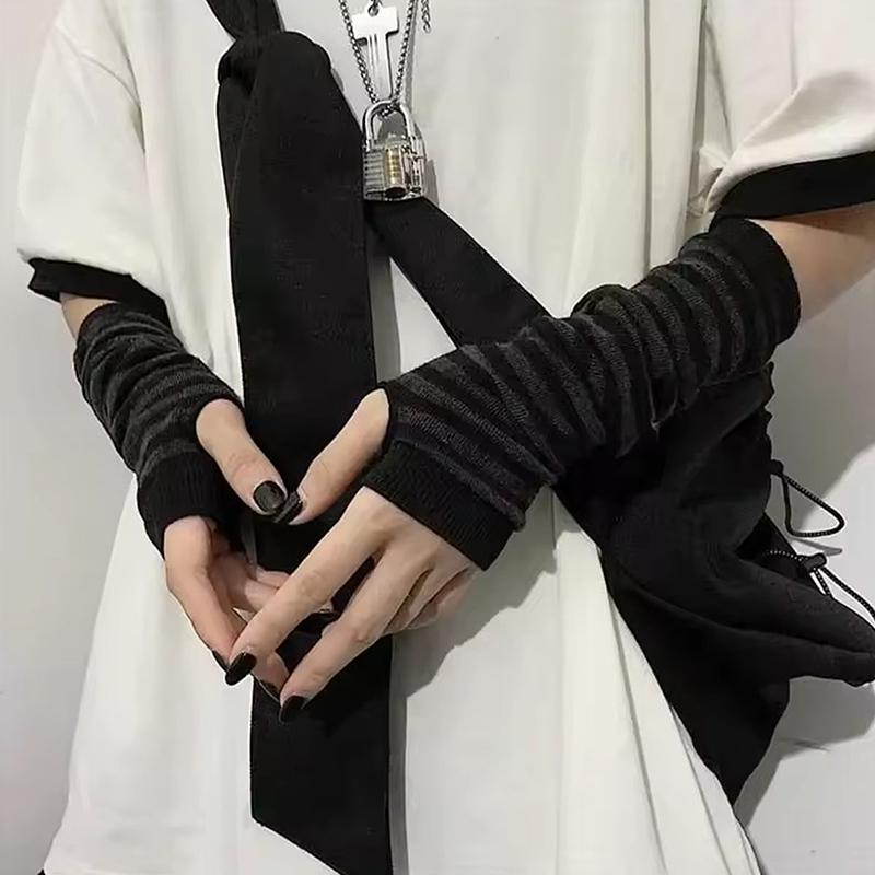 Winter Warm Long Sleeves Gloves For Man Women Fingerless Stripe Knitted Elbow Mittens Elastic Outdoor Fashion Warm Wrist Glove