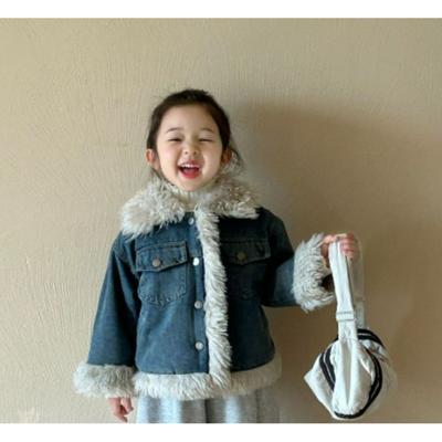 Mädchen Winter Plüsch Polo Dicke Denim Oberbekleidung Kinder Kleinkind Jacke