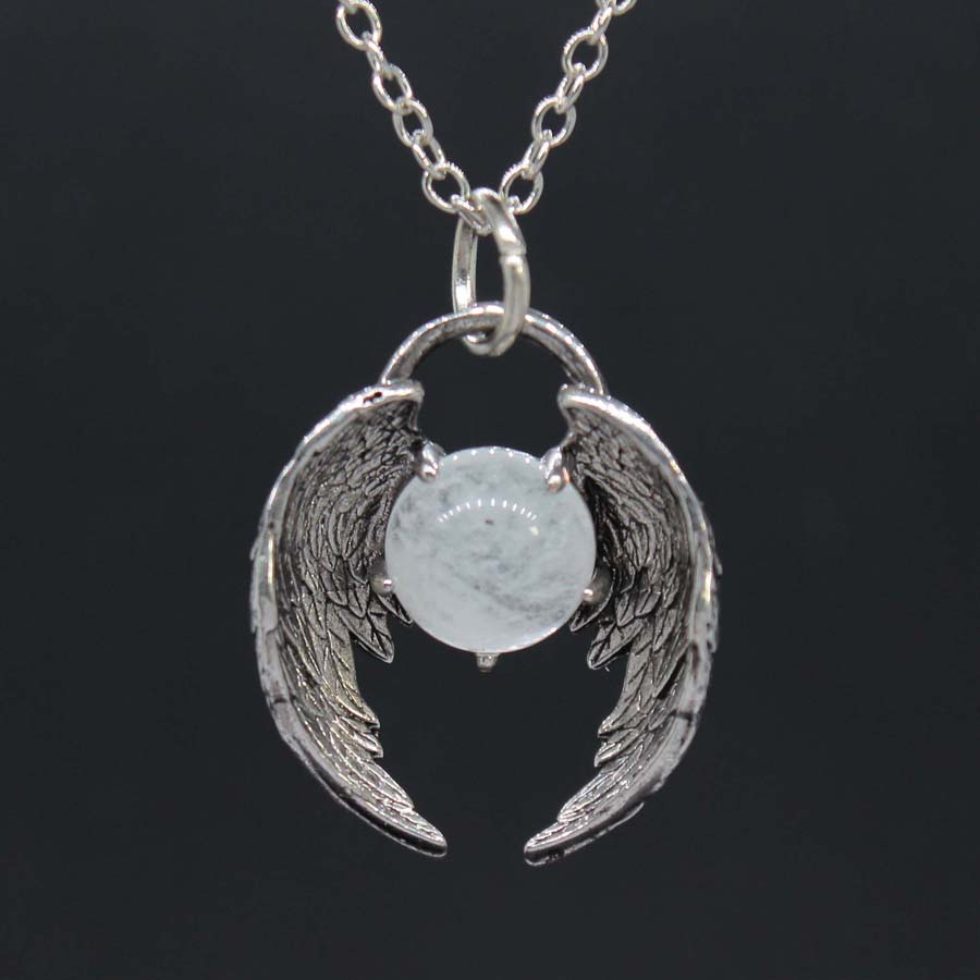 Angel Fly Wings Stone Pendant Necklace for Women, Natural Amethyst Lapis Lazuli Cabochons Stone Pendants, Necklaces, Jewelry Chain