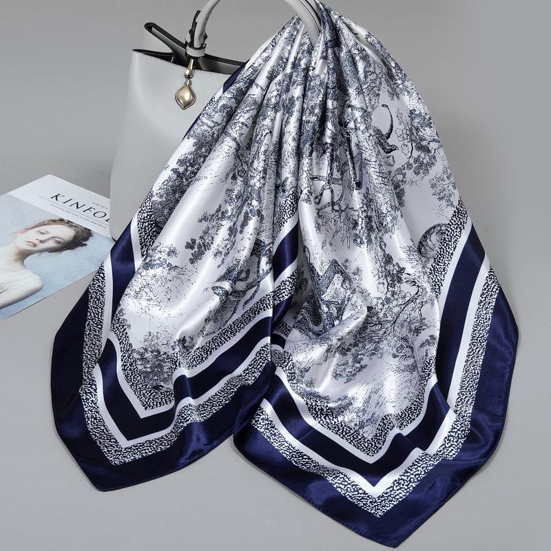 Foulard quadrato in seta stile influencer: Sciarpa da collo da donna alla moda, Sciarpa, Protezione solare, Garza stampata, Accessorio per abbigliamento professionale
