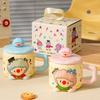 High value, cute and super good-looking clown cup, girls' household drinking cup, milk cup, ceramic mug with lid spoon.