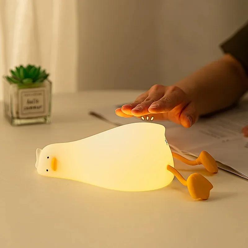 

LED Lamp Rechargeable Silicone Lamp Creative Lying Duck for Birthday Gift Bedroom Desktop Decor Lamp with Tapping Induction USB Plug синий