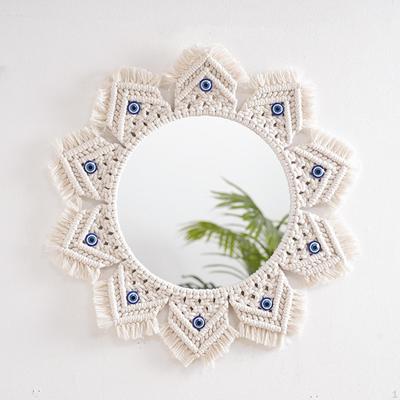Hanging Wall Mirror Macrame Fringe Decorative Circle Makeup Nursery Decor Boho