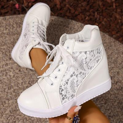 Fashion High Top Women Casual Shoes Leather Casual Sneakers Hidden Increased Ankle Boots Ladies Platform Mesh Breathable Sneakers Women