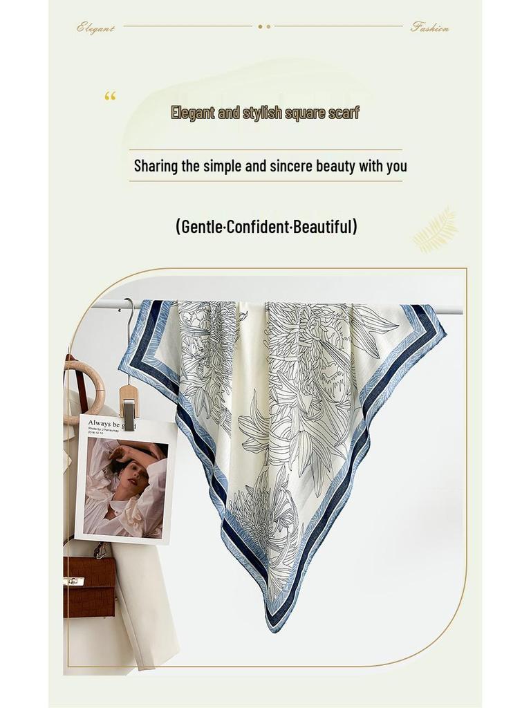 Quadratischer Schal im koreanischen Stil mit weißem Blumendruck - Weich, elegant, hautfreundlich, warmer Fischgrät-Schal für Herbst und Winter