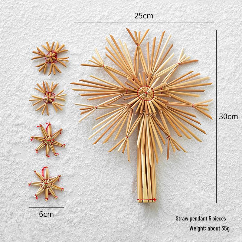 

Экологичная соломенная снежинка-звезда-верхушка на елку - подвеска из натурального рождественского украшения